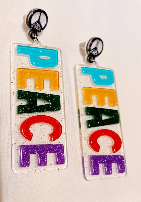 Abstract Pop Art Acrylic Peace Statement Earrings… - image 2