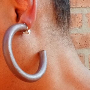 Clip on large Natural Wood Hoop Earrings Natural Color 3 inch