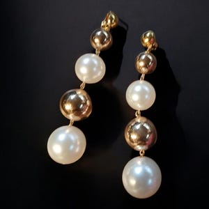 Chunky extra large Faux Pearl  Dangle Clip On Earrings 4 in