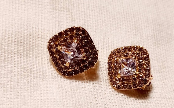Small Crystal Stud Clip On Earrings gold - image 2