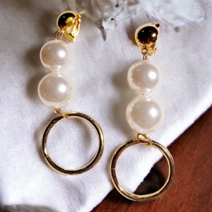 Handmade Faux Pearl  Clip On Earrings gold