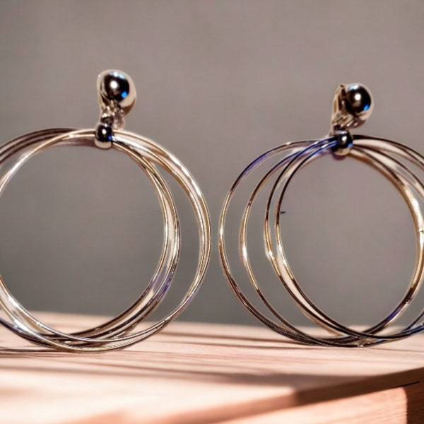 Silver Metal Multi Hoop Clip On Earrings