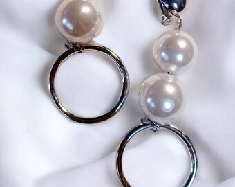 Handmade Faux Pearl  Clip On Earrings silver