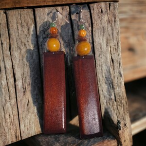 Handmade Natural Boho  Wooden Earrings (pierced ears)