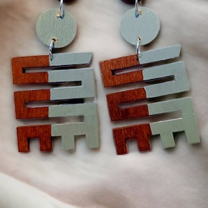 Handpainted Abstract Adinkra Symbol Wooden Earrings