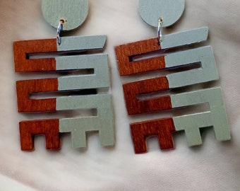 Handpainted Abstract Adinkra Symbol Wooden Earrings