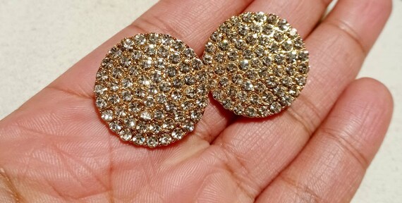 Extra Large Rhinestone Stud Cluster Clip On Earri… - image 2