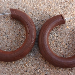 Handmade handpainted  Large 2.25 inch Chunky Natural Wood Hoop Earrings dark brown