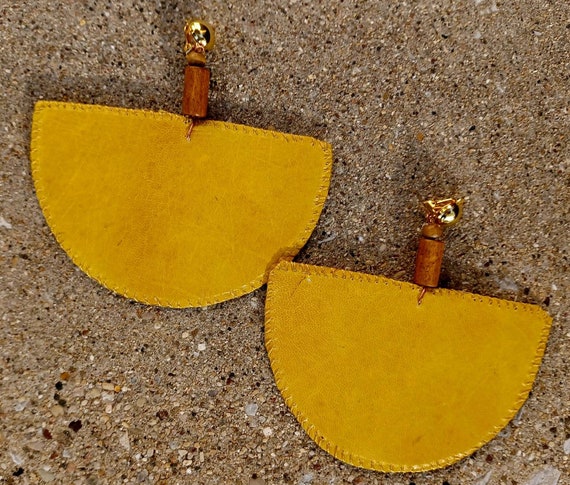 Extra Large Clip on Hand Dyed Leather  Earrings - image 1