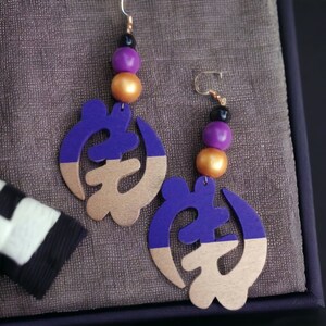 Handpainted Abstract Adinkra Symbol Wooden Earrings