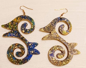 Handpainted Abstract Symbol Wooden Earrings