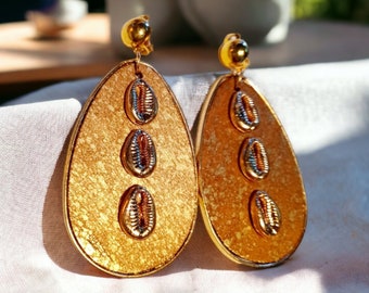 Clip On Wood Afrocentric Handpainted Design Earrings