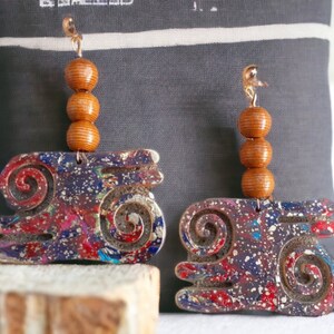 Handpainted Abstract Adinkra Symbol Wooden Earrings