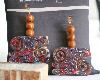 Handpainted Abstract Adinkra Symbol Wooden Earrings