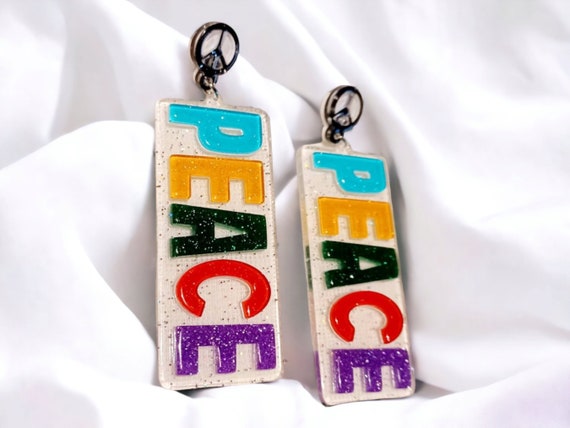 Abstract Pop Art Acrylic Peace Statement Earrings… - image 1