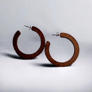 Handmade Natural Wood Hoop Earrings dark brown rare