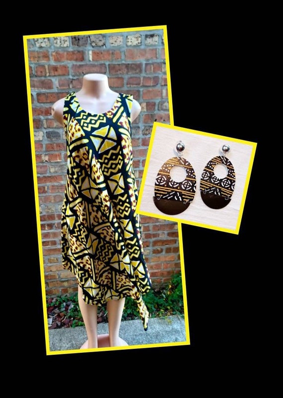 Mudcloth Print Midi Kaftan and Earrings Set with tags… Gem