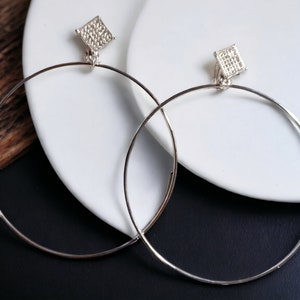 Extra large thin Silver Metal Hoop Clip On Earrings 4 inch