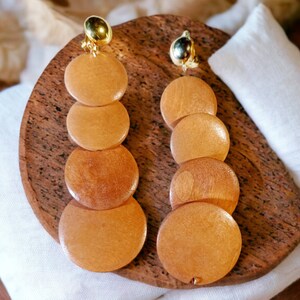 Natural Wood Geometric Design Clip On Earrings image 1