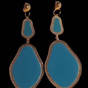 Large irregular odd shape enameled Clip On Earrings