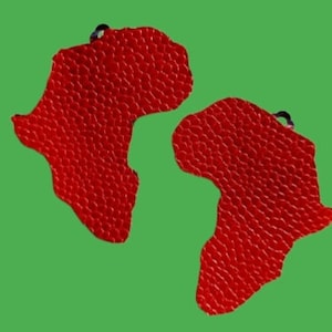 Handmade Genuine Red pebbled Leather Africa clip on Earrings