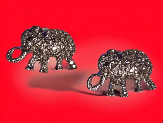 Rhinestone  Lucky Elephant Stud Cluster Clip On E… - image 2