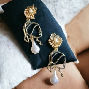 Pop Art girl with a pearl Earrings Clip on Style