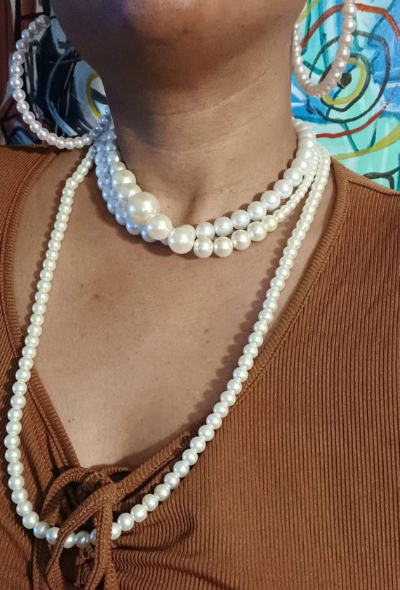 Chunky faux Pearl necklace Set - image 3