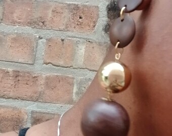 Light boho Wooden Ball  Clip On  Earrings handmade