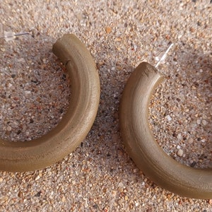 Handmade handpainted  Large 2.25 inch Chunky Natural Wood Hoop Earrings dark olive green