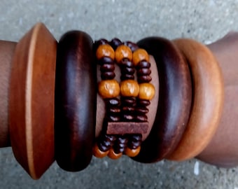 Vintage Chunky Wooden Bangle Set of 5