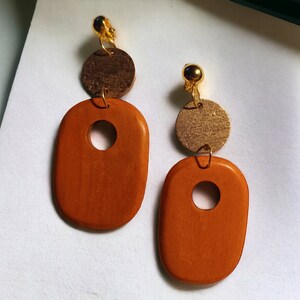 Wooden Boho Design Earrings Clip on Handmade