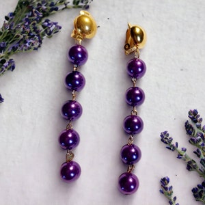Faux Pearl  Dangle Earrings Clip on rare color