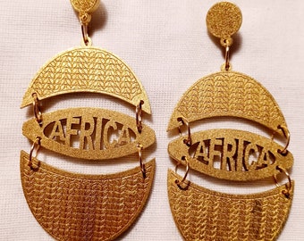 Afrocentric Africa Silhouette Wooden Earrings pierced gold