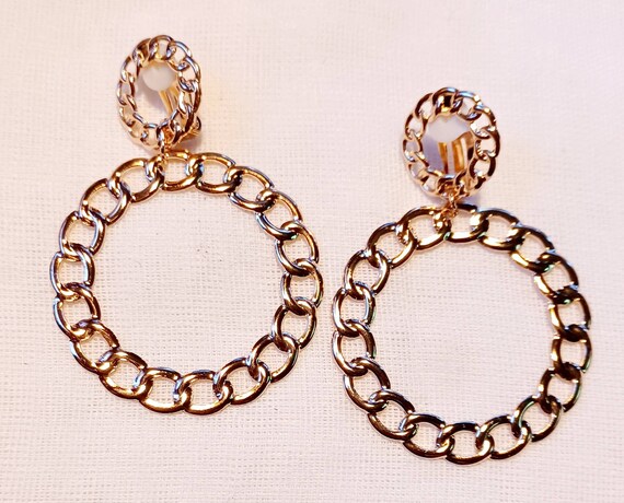 Gold Chain Hoop Clip On Earrings - image 2