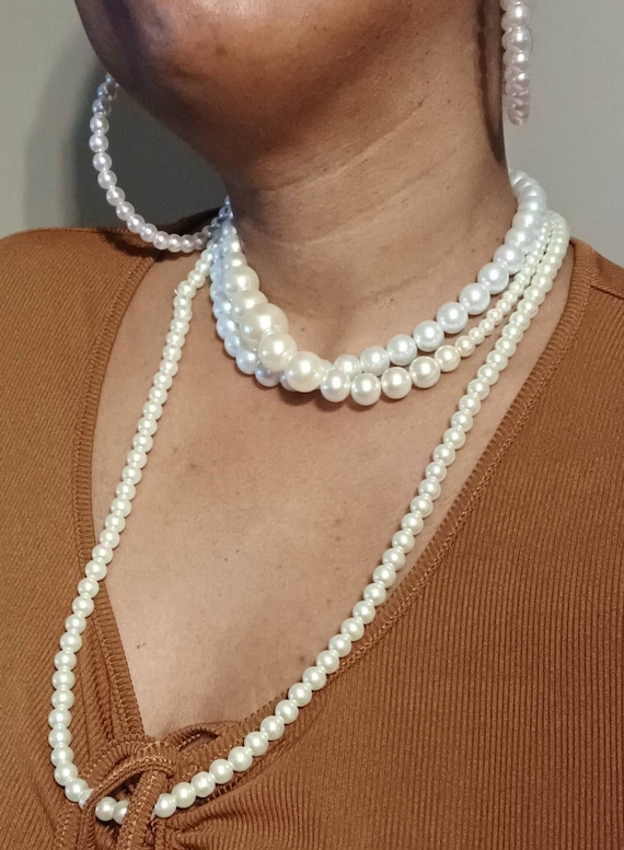 Chunky faux Pearl necklace Set - image 5
