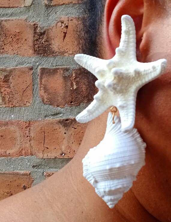Giant sea shell variety earrings xl 5 inch pierce… - image 3