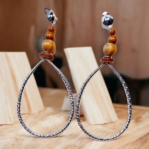 Extra large Handmade Silver Metal Hoop Clip On Earrings