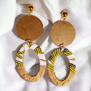 Handmade handpainted Afrocentric Ankara Fabric Hoop Clip on Earrings
