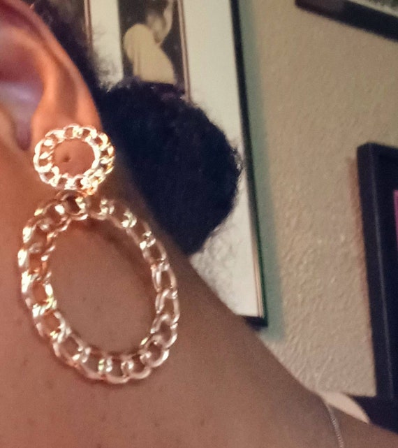 Gold Chain Hoop Clip On Earrings - image 3