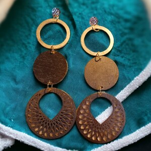 Abstract Handpainted Design Wood Earrings pierced ears 7 inch