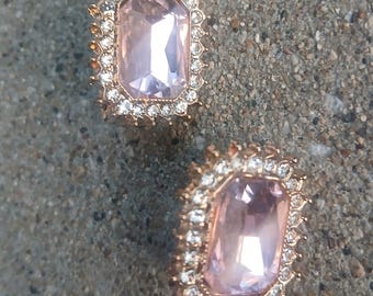 Crystal Stud Clip On Earrings lilac gold