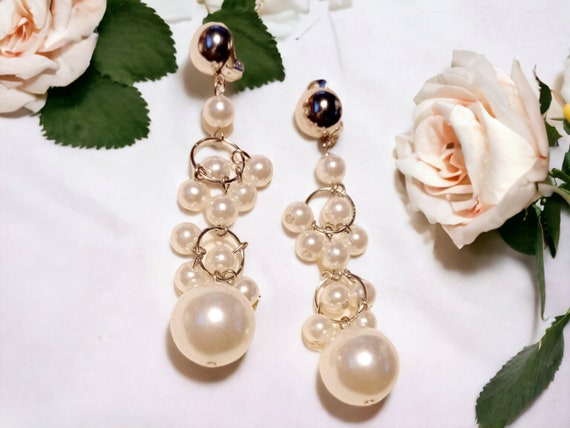 Handmade Faux Pearl  Clip On Earrings - image 1