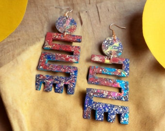 Handpainted Abstract Adinkra Symbol Wooden Earrings
