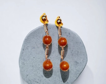 Handmade wooden Ball Dangle Clip On Earrings