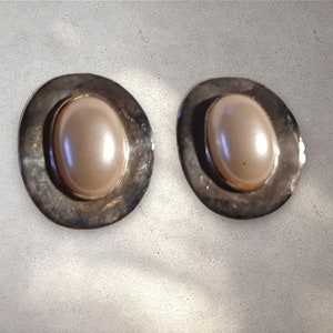 Vintage large Faux Pearl Stud Clip On Earrings