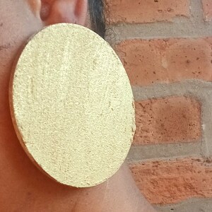 Extra Large 3 inch Minimalist Handmade Wooden Disc Clip on Earrings