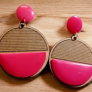 Minimalist Faux Wood and Acrylic Clip on  Earrings handmade