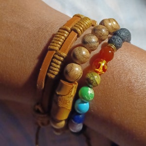 Mens Chakra Bead layering Bracelet Set of 3