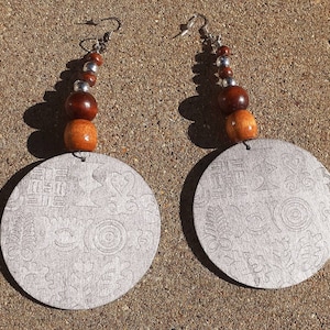 Handpainted Abstract Adinkra Symbol Wooden Earrings